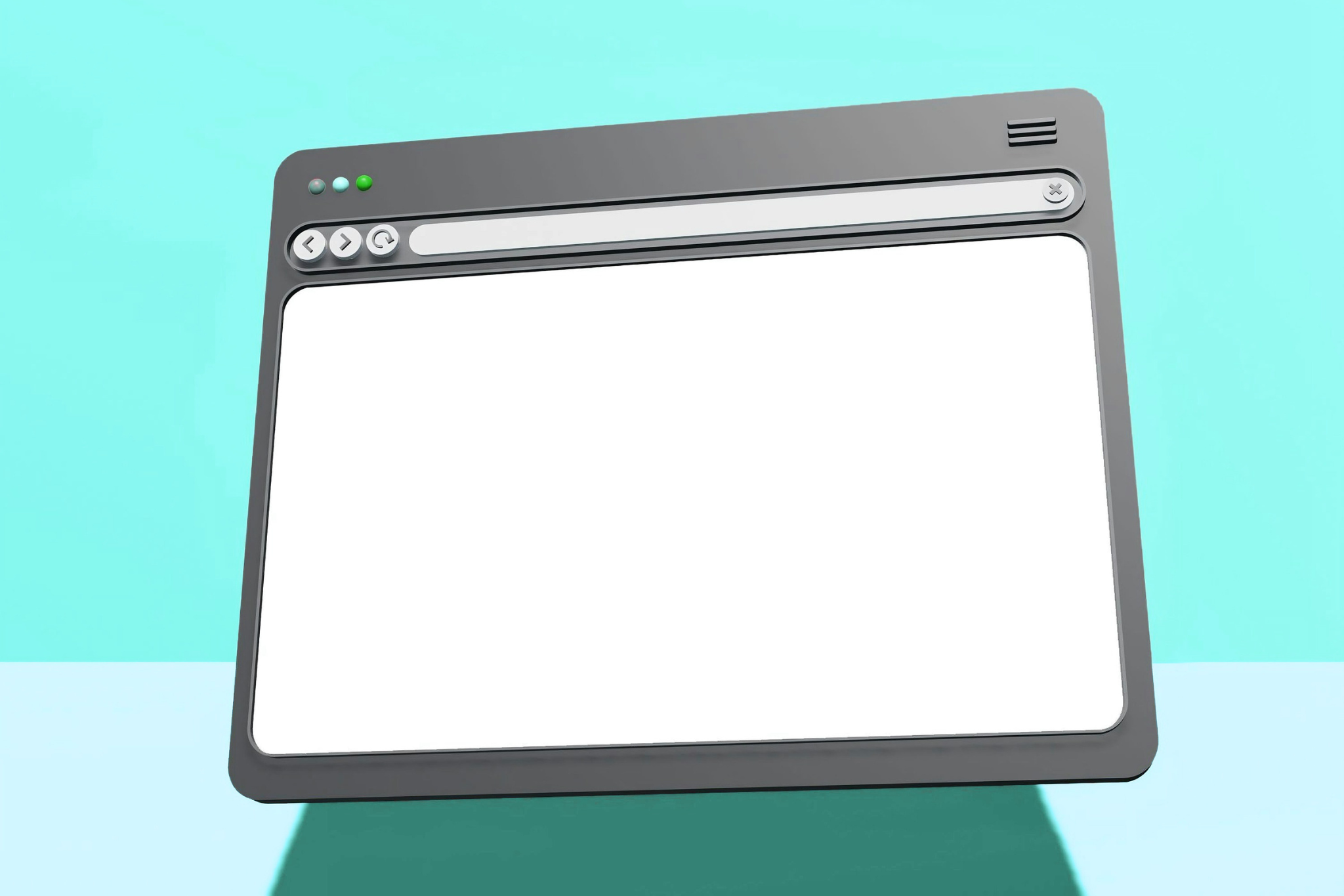 A stylized blank web browser window on a blue background, shown at an angle.