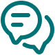Two overlapping teal speech bubbles, one with three horizontal lines inside, on a light gray background.