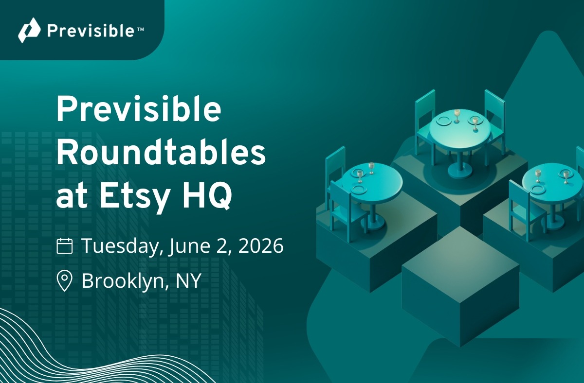 Previsible Roundtables at Etsy HQ on June 2, 2026 in Brooklyn, NY with illustrated round tables and chairs.